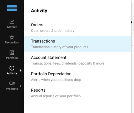 Degiro transactions tab
