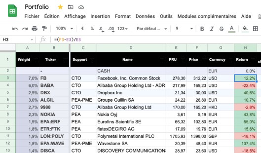 Portfolio Spreadsheet